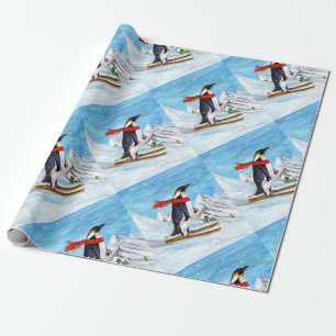 Papel De Presente Esqui em declive do pinguim do estilo do vintage