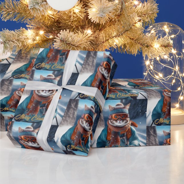 Papel De Presente Esqui Feliz Natal de Gato (Feriados)