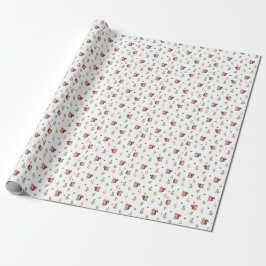 Papel De Presente Esquilo Adorável e Padrão Florestal de Berries
