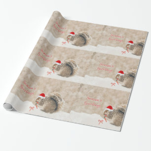 Papel De Presente Esquilo adorável no chapéu do papai noel