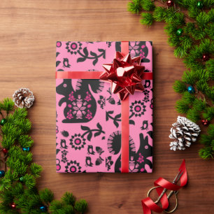 Papel De Presente Esquilo Arte Foliar Nórdica Escandinava