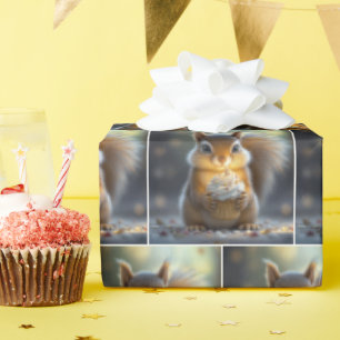 Papel De Presente Esquilo de aniversário bonito com Cupcake