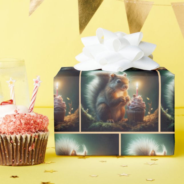 Papel De Presente Esquilo de aniversário bonito com Cupcake (Festa de aniversário)