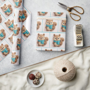 Papel De Presente Esquilo de Feltro Bonito Vestindo um Scarf Cozy
