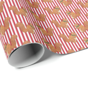 Papel De Presente Esquilos e Listras de Azevinho Feriado 