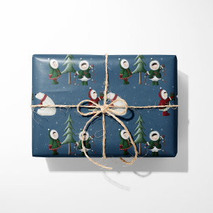 Papel De Presente Esquimós e ursos polares em azul