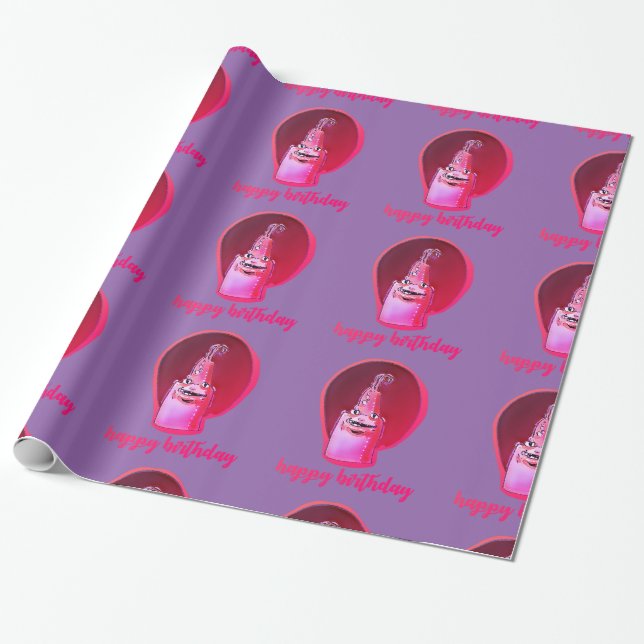 Papel De Presente esquisito diz feliz aniversário (Desenrolado)