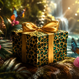 Papel De Presente Estampa de leopardo dourado e azul Glam