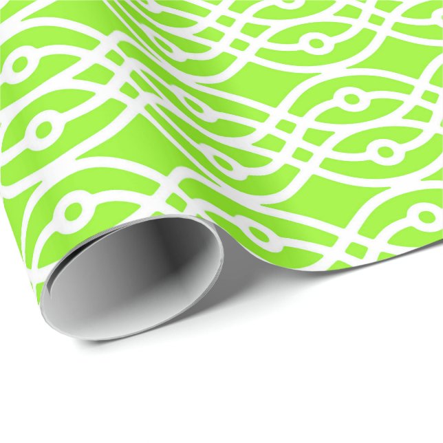 Papel De Presente Estampa de quimono, verde lima e branco (Ponta do rolo)