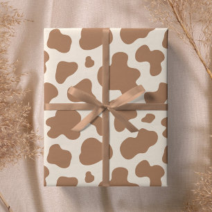 Papel De Presente Estampa de Vaca Neutra Western Cowboy Bege Marrom