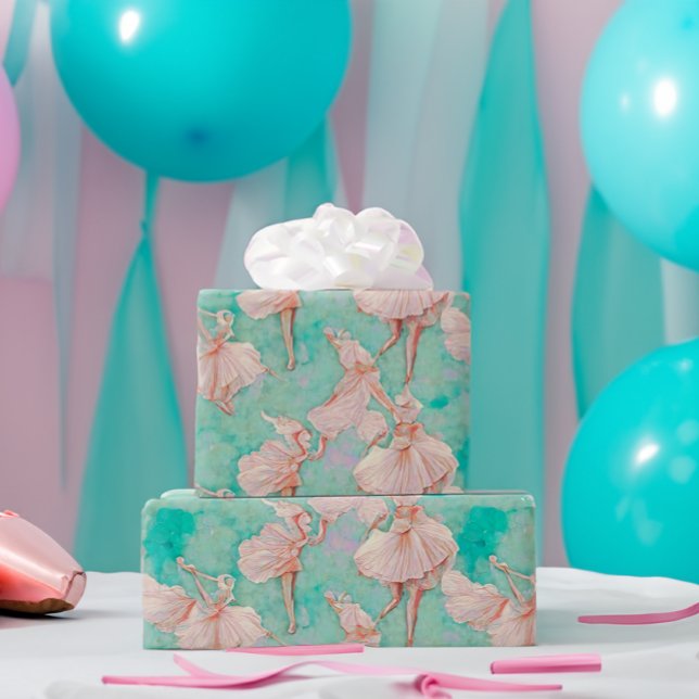 Papel De Presente Estampa Pequena Dançarina em Tons Pastéis Rosa e A (Criador carregado)