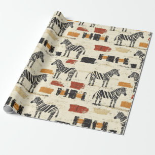 Papel De Presente Estampa Safari Boho Rústica de Listras de Zebra Vi