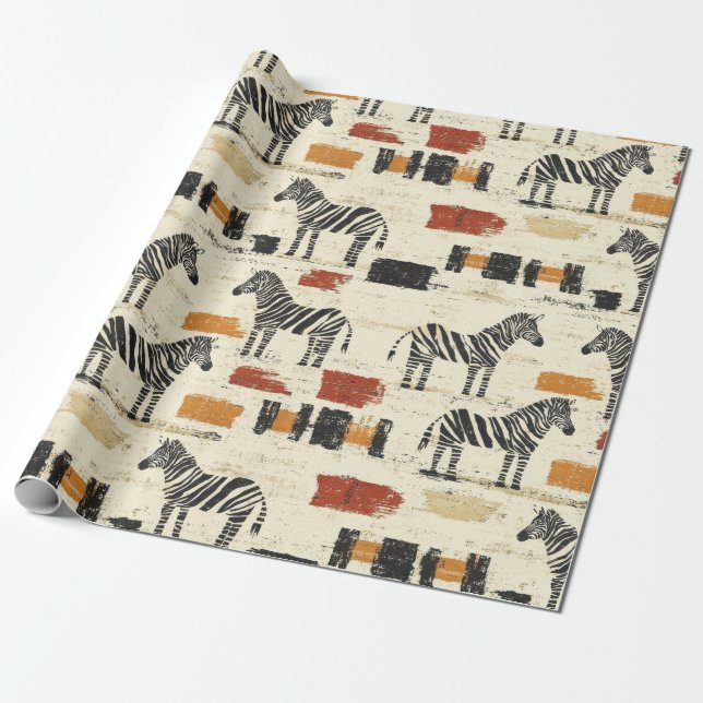 Papel De Presente Estampa Safari Boho Rústica de Listras de Zebra Vi (Desenrolado)