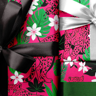 Papel De Presente Estampa Tropical Sem Costura de Leopardo Rosa Vibr