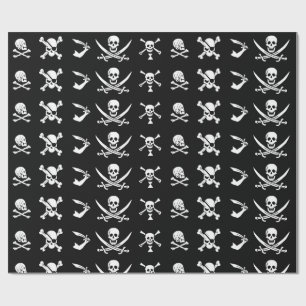PAPEL DE PRESENTE ESTANDARTES DE PIRATA NEGRO CRÂNIO, OSSOS C RUZADO