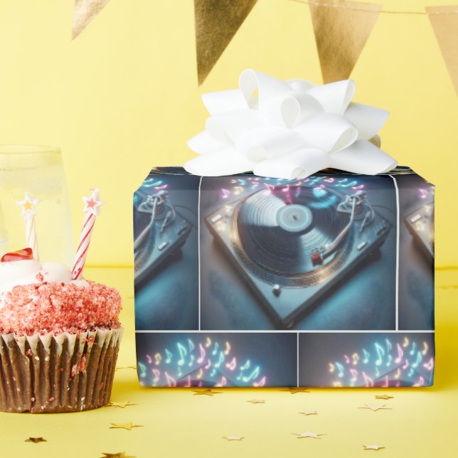 Papel De Presente Estéreo Turnável Com Notas De Neon Dançantes (Festa de aniversário)