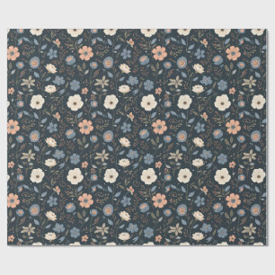 Papel De Presente Estética Botânica Floral Noturna Escura