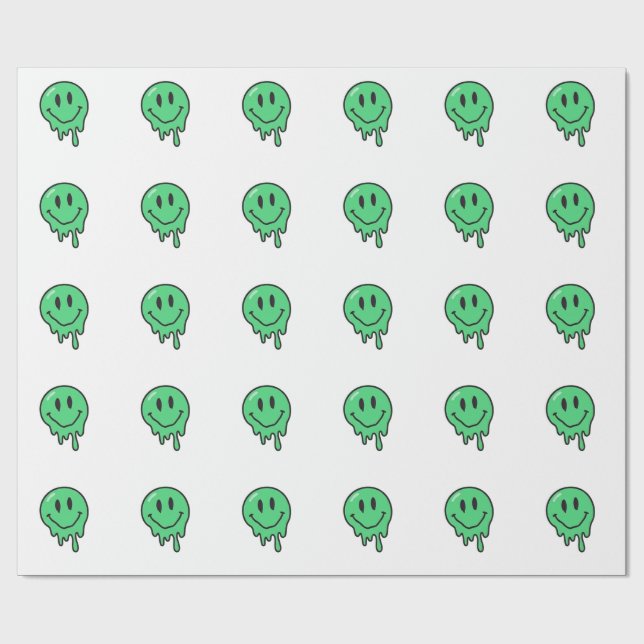 Papel De Presente Estética de Rosto Sorridente Verde Derretido Tripp (Aberto)