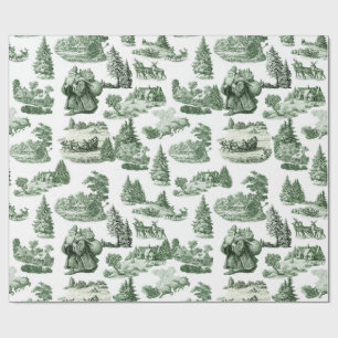 Papel De Presente Estética de Toile de Natal Verde e Branco
