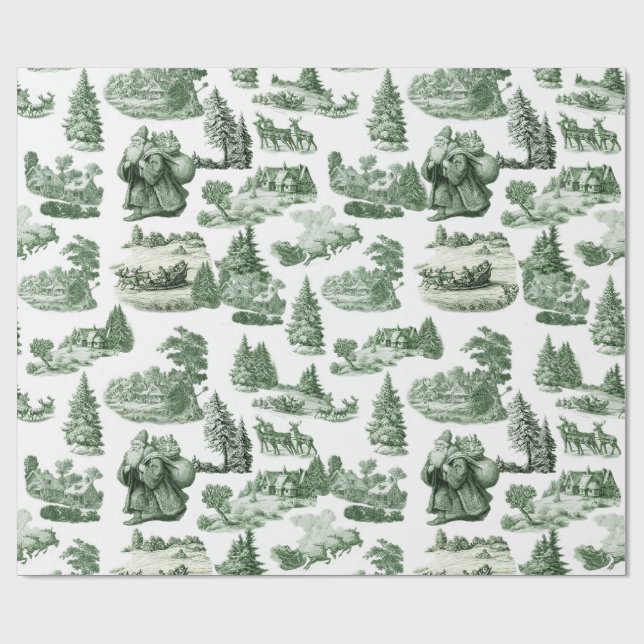Papel De Presente Estética de Toile de Natal Verde e Branco (Aberto)
