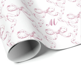 Papel De Presente Estética Fofo de Menina com Padrão de Laço Rosa Mo