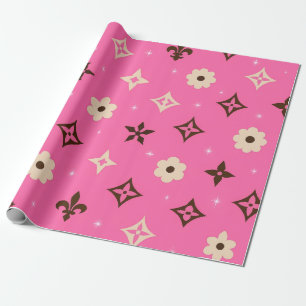 Papel De Presente Estética Moderna Impressão Rosa Floral Geom Chic F