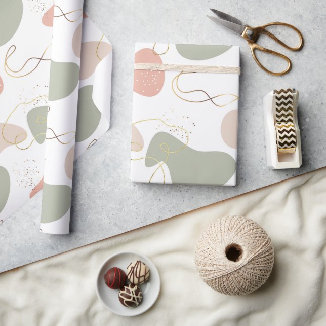 Papel De Presente Estético Boho Formas Geométricas Orgânicas Padrão  (Artesanato)