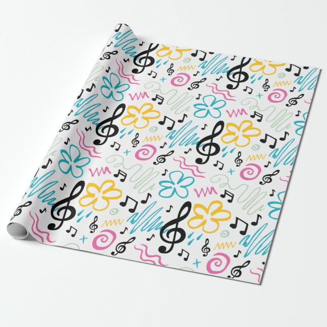 Papel De Presente Estilo 90s Treble Clef Music (Desenrolado)