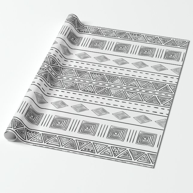 Papel De Presente Estilo branco de tecido muscular moderno tribal (Desenrolado)