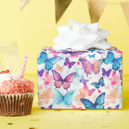 Papel De Presente Estilo de Aquarela Borboleta Branca Colorida