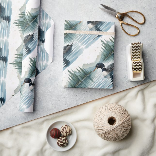 Papel De Presente Estilo de Aquarela Comum Loon Bird (Artesanato)