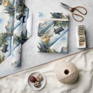 Papel De Presente Estilo de Aquarela Homem Pesca no Lago Barco