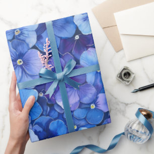 Papel De Presente Estilo de Aquarela Pansias Azul Impressão Floral R