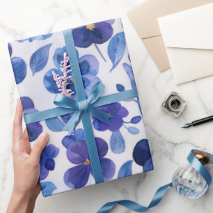 Papel De Presente Estilo de Aquarela Pansias Azul Roxo Impressão