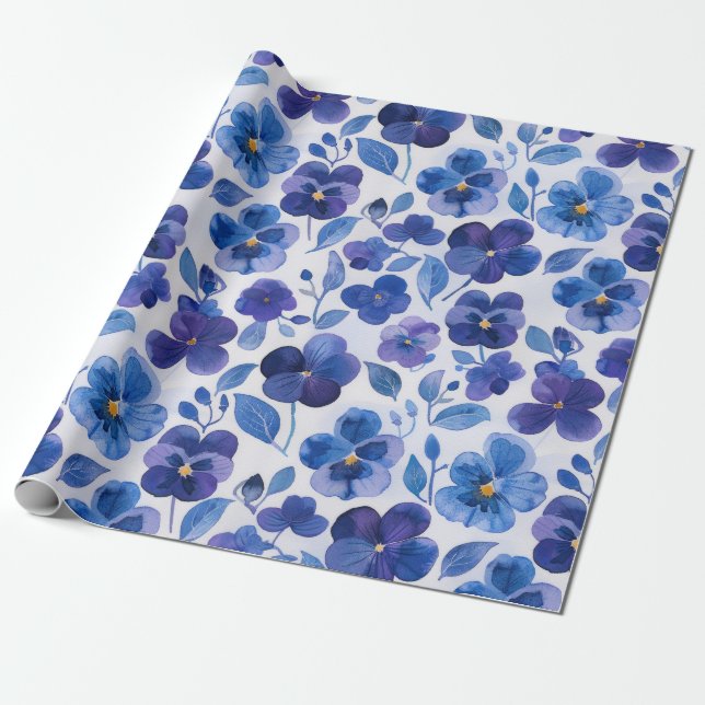 Papel De Presente Estilo de Aquarela Pansias Azul Roxo Impressão (Desenrolado)