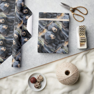 Papel De Presente Estilo de Aquarela Ursos Pretos Artes Animais