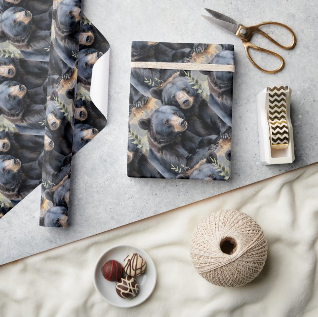 Papel De Presente Estilo de Aquarela Ursos Pretos Artes Animais (Artesanato)