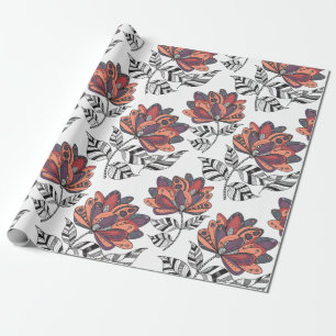 Papel De Presente Estilo de Arte Abstrato Floral Rabiscado Roxo Ferr