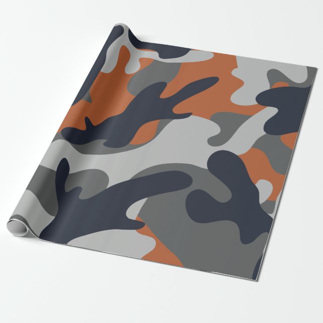 Papel De Presente Estilo de Camuflagem Laranja, Preto e Cinza (Desenrolado)