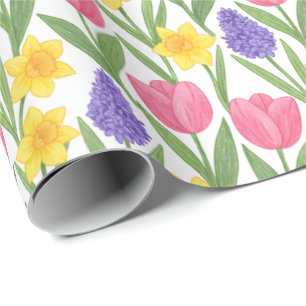 Papel De Presente Estilo de Colorir Tulipas, Narcisos, Jacintos