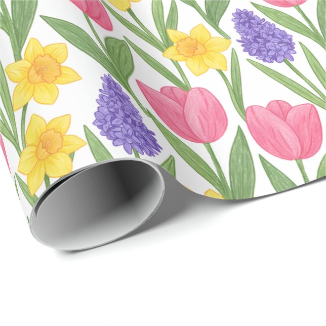 Papel De Presente Estilo de Colorir Tulipas, Narcisos, Jacintos (Ponta do rolo)