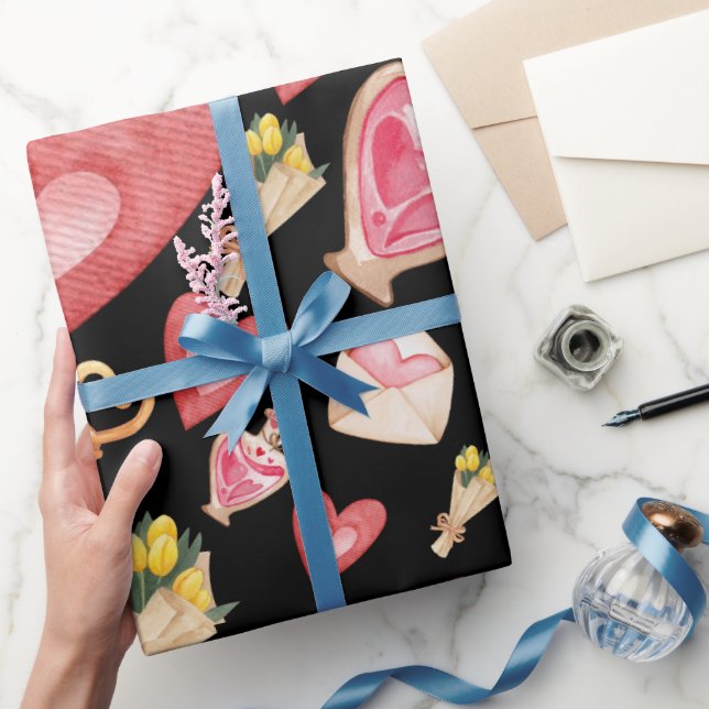 Papel De Presente Estilo de Corações Pretos (Presentear)