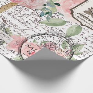 Papel De Presente Estilo de decoupage francês chique com selos flora