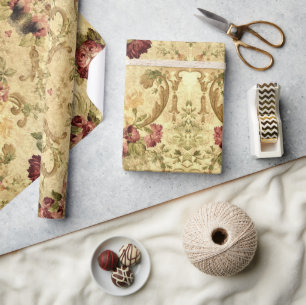 Papel De Presente Estilo de Tapeçaria Rosa Vitoriana Vintage