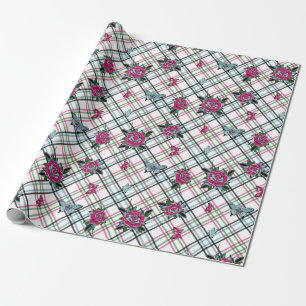 Papel De Presente Estilo de Tatuagem Rosas Borboletas Caveiras Xadre