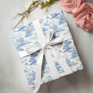 Papel De Presente Estilo de Vintage Francês Azul de Jouy