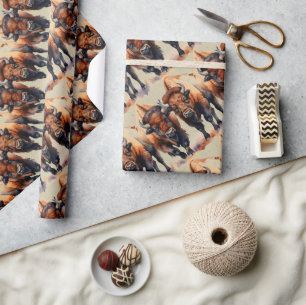 Papel De Presente Estilo de Watercolor Bison Buffalo Animal Standard