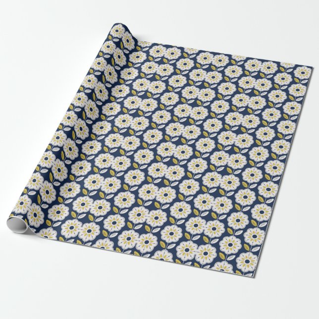 Papel De Presente Estilo Escandinavo Floral Padrão Invisível (Desenrolado)