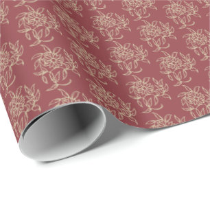 Papel De Presente Estilo étnico Miniimpressão Beige Floral em Maroon
