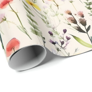 Papel De Presente Estilo Floral Cottagecore Prado de Flores Silvestr